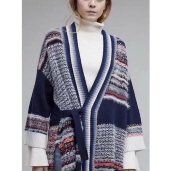 Anthropologie Sleeping on Snow EUC Multi Kimono Fair Isle Wrap Sweater M/L - Picture 4 of 10
